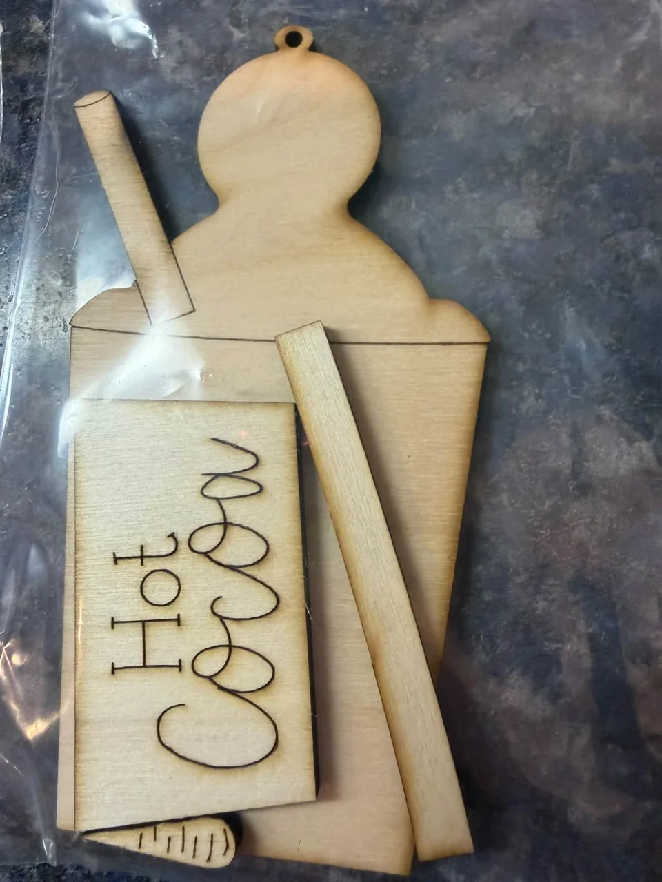 Wooden snowman with Hot Cocoa lettering
