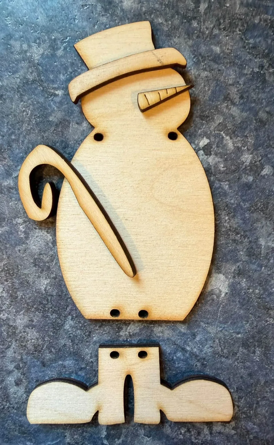 Wooden snowman with top hat and heart detail