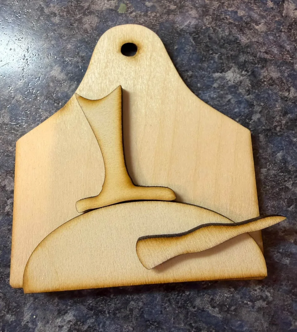 Layered wooden snowman tag with top hat